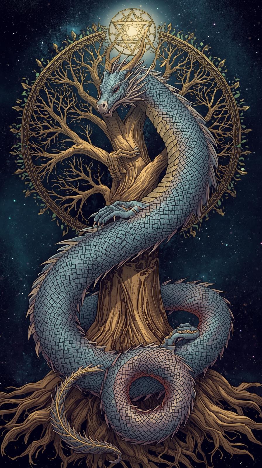 Dragon representing the moon crowned with the sun.